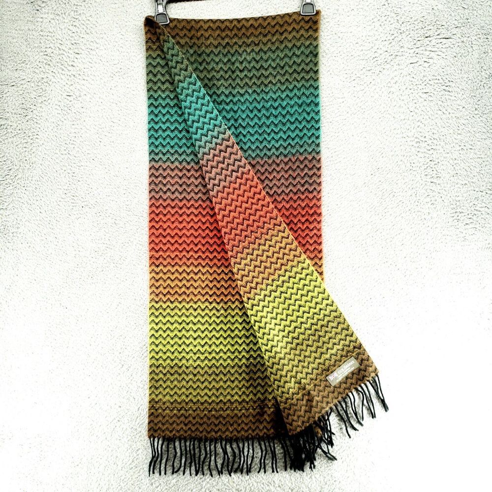 100% Cashmere Scarf Multicolor Gradient 64 X 13 Made in Scotland British Flag